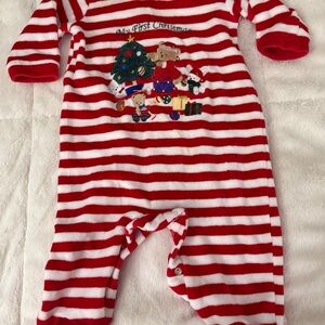 Vintage Red and White Striped Christmas Baby onesie